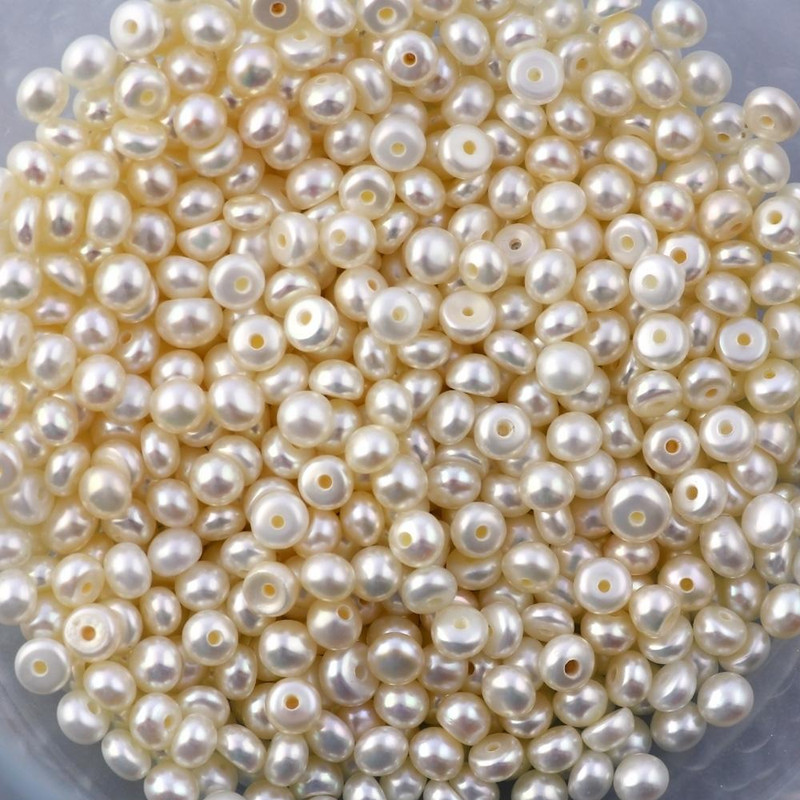 White Cultured Freshwater Pearls Half-Drilled Button 3-4mm